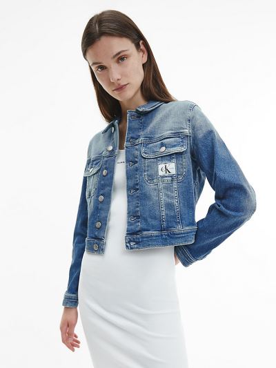 Calvin Klein Ruhák HU374567 | Calvin Klein Cropped Női Farmerkabát Világos Kék